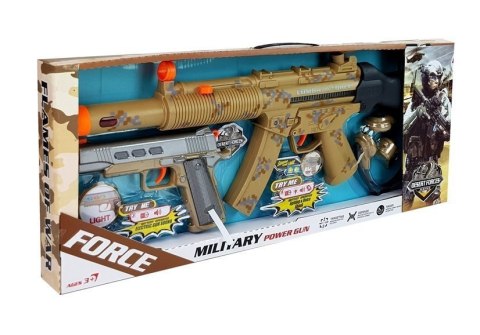 Zestaw Wojskowy Militarny Broń Karabin Pistolet Słuchawki Gwizdek Światła