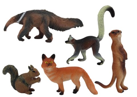 Zestaw Figurki Zwierząt Wiewiórka Surykatka Mrówkojad Lis Lemur 5 Szt.