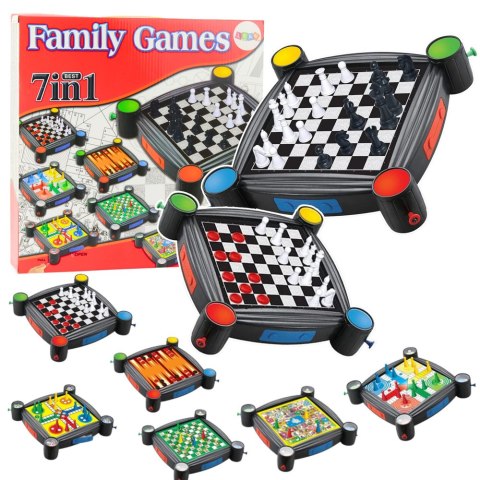 Zestaw Gier Planszowych 7w1 Warcaby Chińczyk Węże i Drabiny Tryktrak Ludo