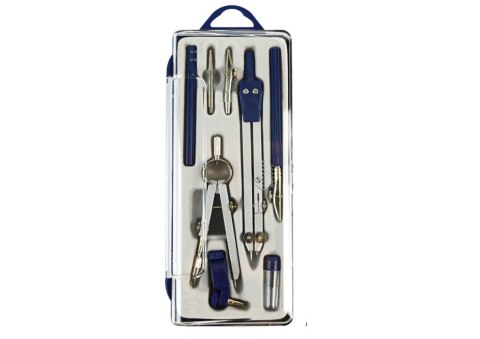 Zestaw Kreślarski Geometryczny Cyrkiel Techniczny Organizer 9 ele.
