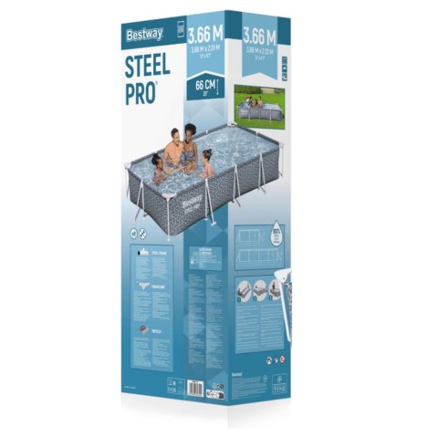 Basen Stelażowy Prostokątny Szary 366 x 201 x 66 cm Bestway 561FV