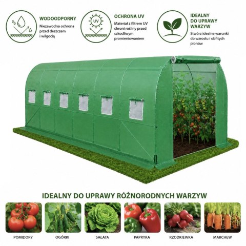 Tunel Ogrodowy Foliowy Szklarnia Na Warzywa Okna Zielony UV 6x3x2M 18M²