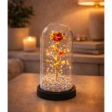 Wieczna Róża W Kopule Kryształowa Oświetlenie LED Kuleczki Czerwona 21x11cm