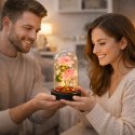 Wieczne Róże w Kopule z Oświetleniem LED i Płatkami Róż Różowe 21x11cm