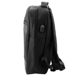 Plecak Miejski Biznesowy USB Przegroda Środkowa Czarny 14L 40cm