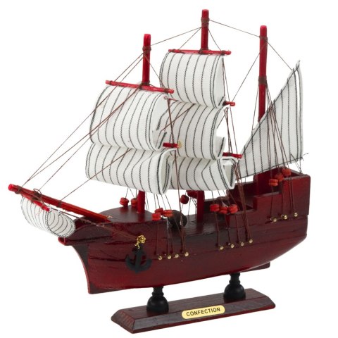 Model Kolekcjonerski Dekoracyjny Statek Żaglowiec Czerwony 24x23cm