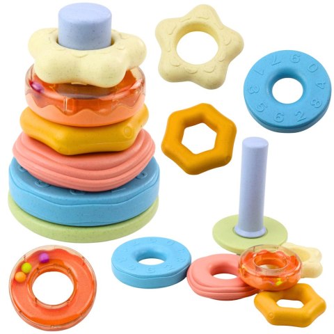 Wieża z Kółek Układanka Sensoryczna Dla Malucha Pastelowa 17cm
