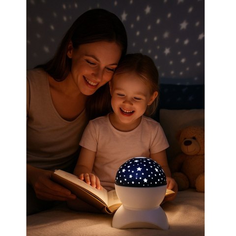 Lampka Nocna Projektor Gwiazd Głośnik 3w1 LED Bluetooth Biała