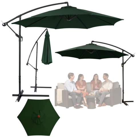 Parasol Ogrodowy Boczny Z Regulacją Pochyłu Pokrowiec 350 x 250cm Zielony