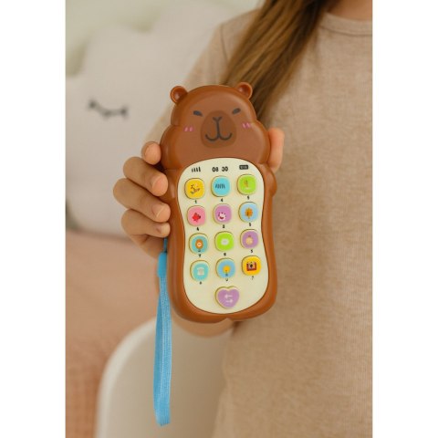Dziecięcy Telefon Edukacyjny Światła Dźwięki Melodie Kapibara Brązowy