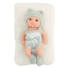 Lalka Bobas Niemowlak Z Kocykiem Biało-Szare Ubranko Czapeczka 18 cm