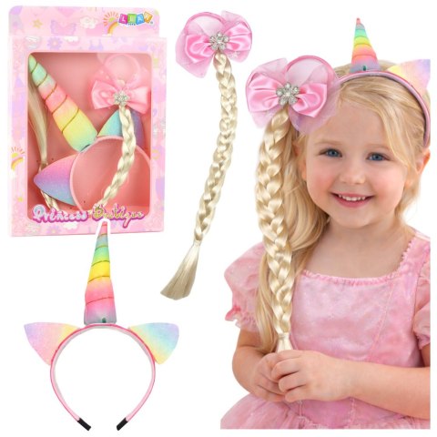 Zestaw Opaska Jednorożec Gumka z Warkoczem Kokardka Pastelowa