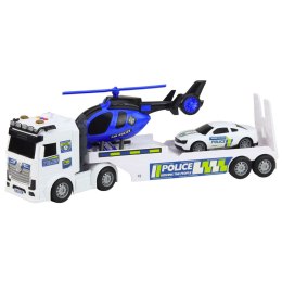 Zestaw Policyjny Ciężarówka Laweta Auto Helikopter Światła Dźwięk