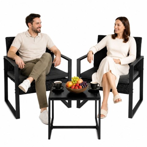 Zestaw Meble Ogrodowe Rattan Dwa Krzesła Stolik Na Taras Balkon Czarne