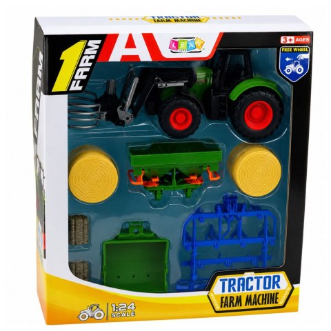 Zestaw Rolniczy Traktor z Chwytakiem Do Bel Przyczepy Rolnicze Siano 1:24