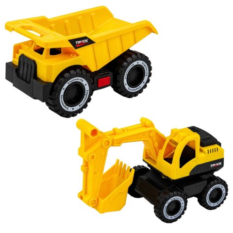Zestaw Pojazdów Budowlanych Koparka Wywrotka Ruchome Światła Dźwięki Żółte