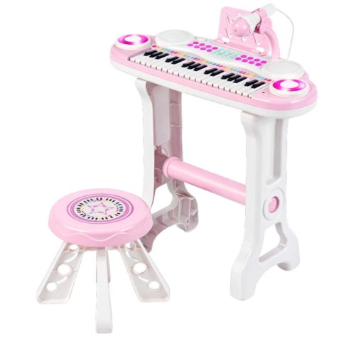 Pianinko Elektroniczne Organy Dla Dzieci Stołek Mikrofon MP3 Różowe
