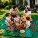 Koc Piknikowy Plażowy Turystyczny Mata Rośliny Kolorowa 100x150 cm