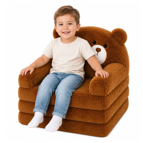 Rozkładany Fotel Sofa Leżanka Miś 2W1 Dla Dzieci Miękki Pluszowy Brązowy