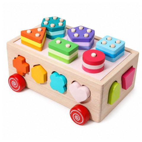 Drewniany Sorter Edukacyjny Na Kółkach Montessori Układanka Kształty Liczby