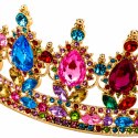 Metalowa Korona Księżniczki Królowej Kolorowe Kryształy Złota 12,5 cm