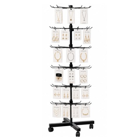 Obrotowy Regał Wieszak Ekspozycyjny 6-Poziomowy Na Kółkach Czarny 40x150cm