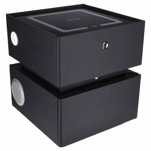 Szafka nocna wisząca szuflady oświetlenie LED USB ładowanie głośnik Bluetooth czarna
