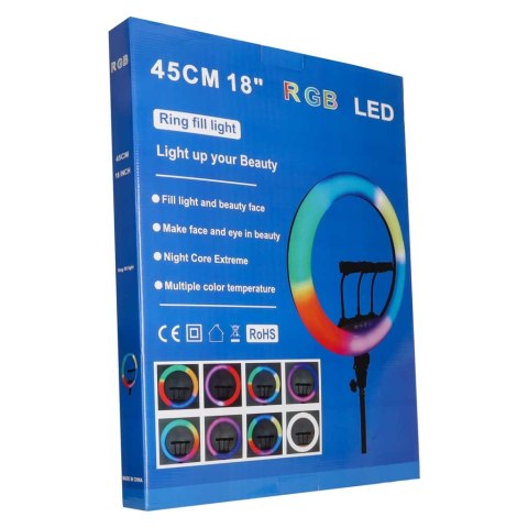 Lampa pierścieniowa LED RGB ring do selfie filmów ze statywem i pilotem 45cm