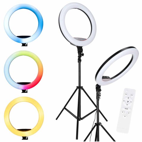 Lampa pierścieniowa LED RGB ring do selfie filmów ze statywem i pilotem 45cm