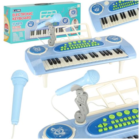 Keyboard dla dzieci pianinko interaktywne organki 37 klawiszy mikrofon statyw niebieski