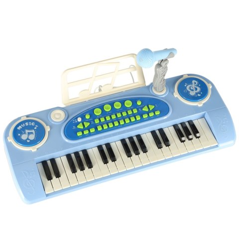 Keyboard dla dzieci pianinko interaktywne organki 37 klawiszy mikrofon statyw niebieski