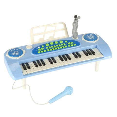 Keyboard dla dzieci pianinko interaktywne organki 37 klawiszy mikrofon statyw niebieski