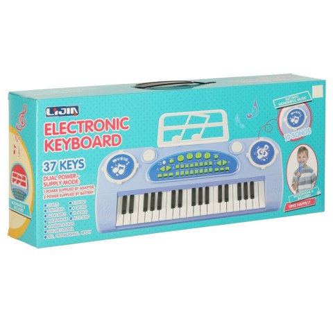 Keyboard dla dzieci pianinko interaktywne organki 37 klawiszy mikrofon statyw niebieski