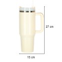 Kubek termiczny ze słomką i uchwytem termos 1200ml kremowy