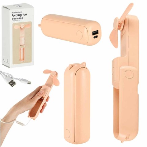 Wiatrak biurkowy wentylator mini ręczny składany wiatraczek przenośny USB różowy
