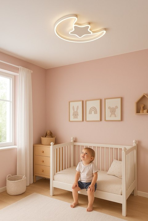 Lampa LED sufitowa plafon do pokoju dziecięcego ściemniana + pilot księżyc biała