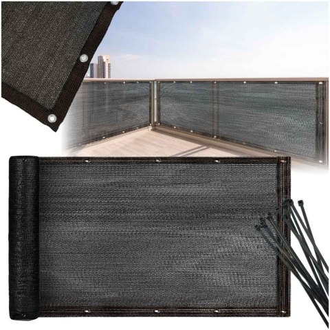 Osłona balkonowa LUARO mata maskująca siatka cieniująca na balkon taras 150g/m2 105x700cm UV + Trytytki