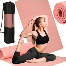 Mata do ćwiczeń jogi gimnastyczna treningowa fitness karimata gruba 1,5cm różowa + pokrowiec
