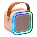 Zestaw do karaoke głośnik Bluetooth mikrofon USB LED różowy