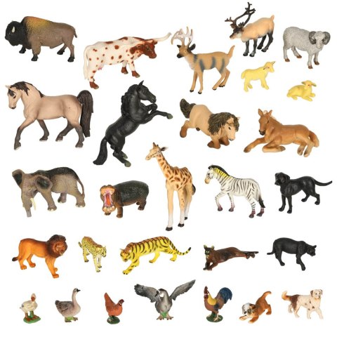 Figurki zwierząt zwierzęta zoo safari farma akcesoria skrzynka 28 elementów