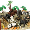 Figurki zwierząt zwierzęta zoo safari farma akcesoria skrzynka 59 elementów