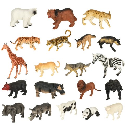 Figurki zwierząt zwierzęta zoo safari farma akcesoria skrzynka 59 elementów