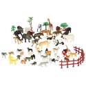 Figurki zwierząt zwierzęta zoo safari farma akcesoria skrzynka 59 elementów