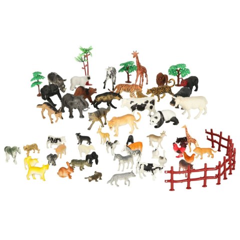 Figurki zwierząt zwierzęta zoo safari farma akcesoria skrzynka 59 elementów