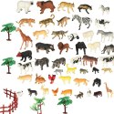 Figurki zwierząt zwierzęta zoo safari farma akcesoria skrzynka 59 elementów