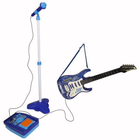 Gitara elektryczna rockowa ze wzmacniaczem mikrofonem dla dzieci niebieska