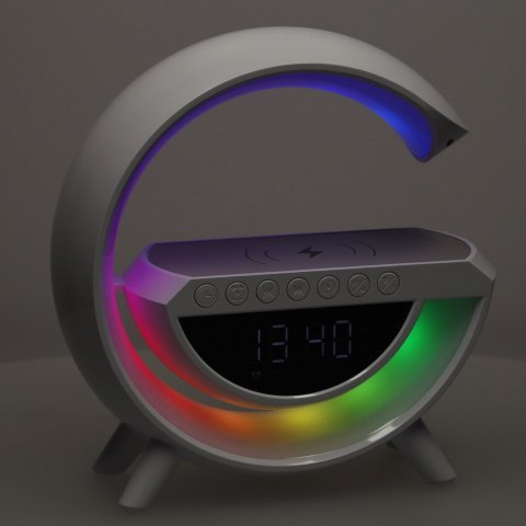 Lampka LED Gamingowa RGB głośnik ładowarka indukcyjna radio budzik zegar