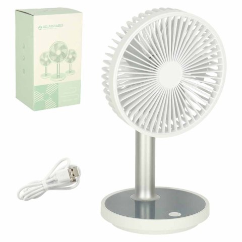 Wentylator biurkowy wiatrak przenośny bezprzewodowy USB z akumulatorem regulowany 4 poziomy mocy LED 38cm biały