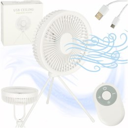 Wentylator biurkowy wiatrak stojący bezprzewodowy USB na pilot z lampką 4 poziomy mocy 18cm biały