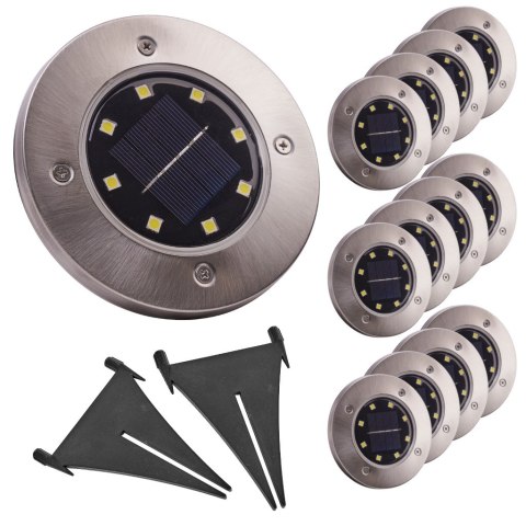 Lampy ogrodowe solarne najazdowe gruntowe czujnik 8LED 12szt. zimny biały